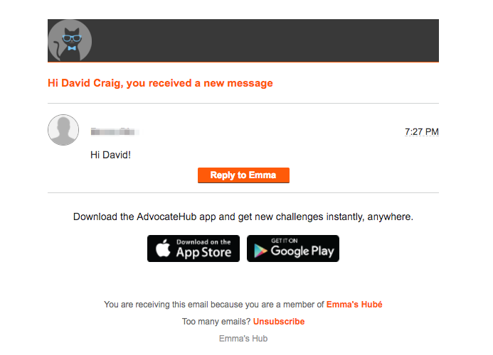 Message Notification Email Example